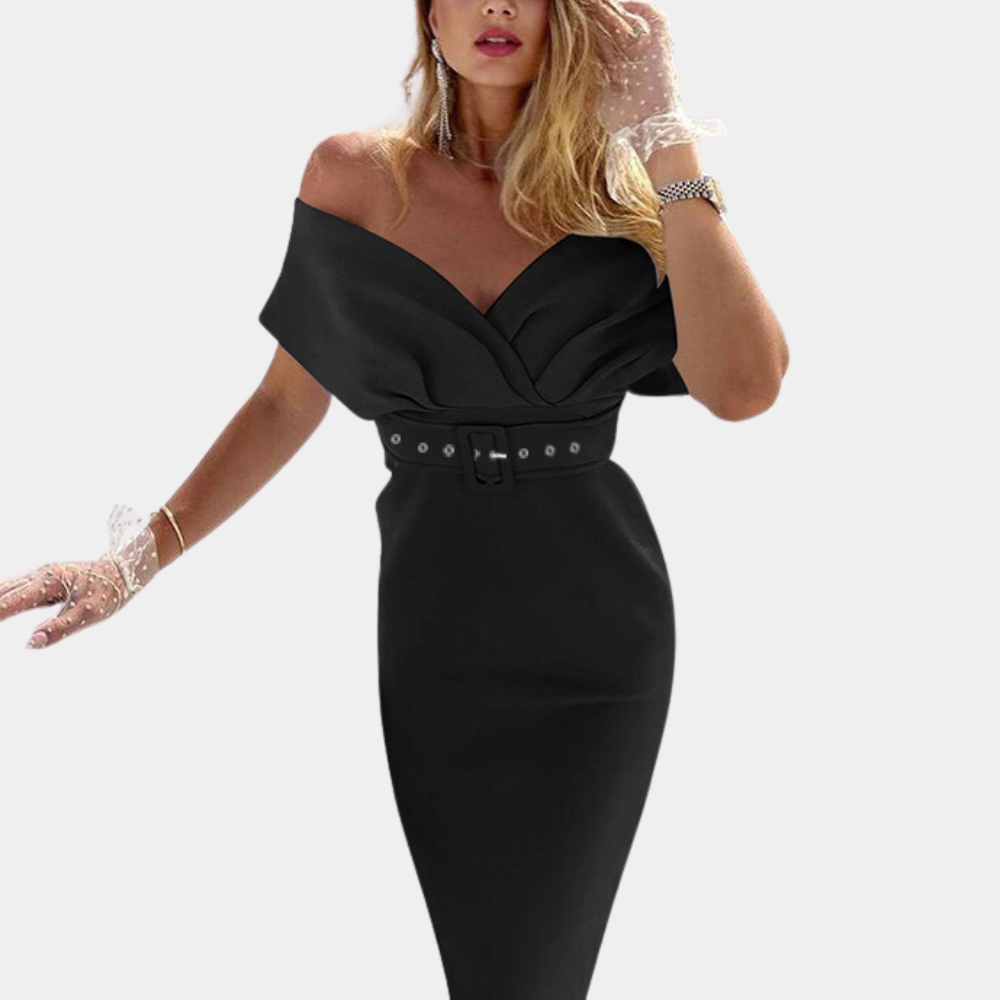 Abito Midi Elegante | Off-Shoulder & Balze | Perfetto per Serate Glamour