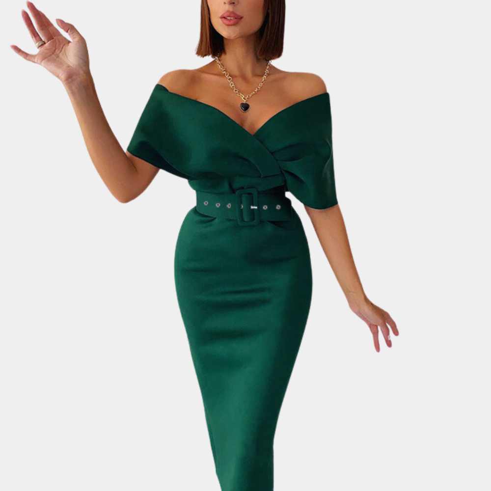 Abito Midi Elegante | Off-Shoulder & Balze | Perfetto per Serate Glamour