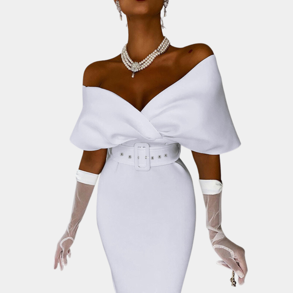 Abito Midi Elegante | Off-Shoulder & Balze | Perfetto per Serate Glamour