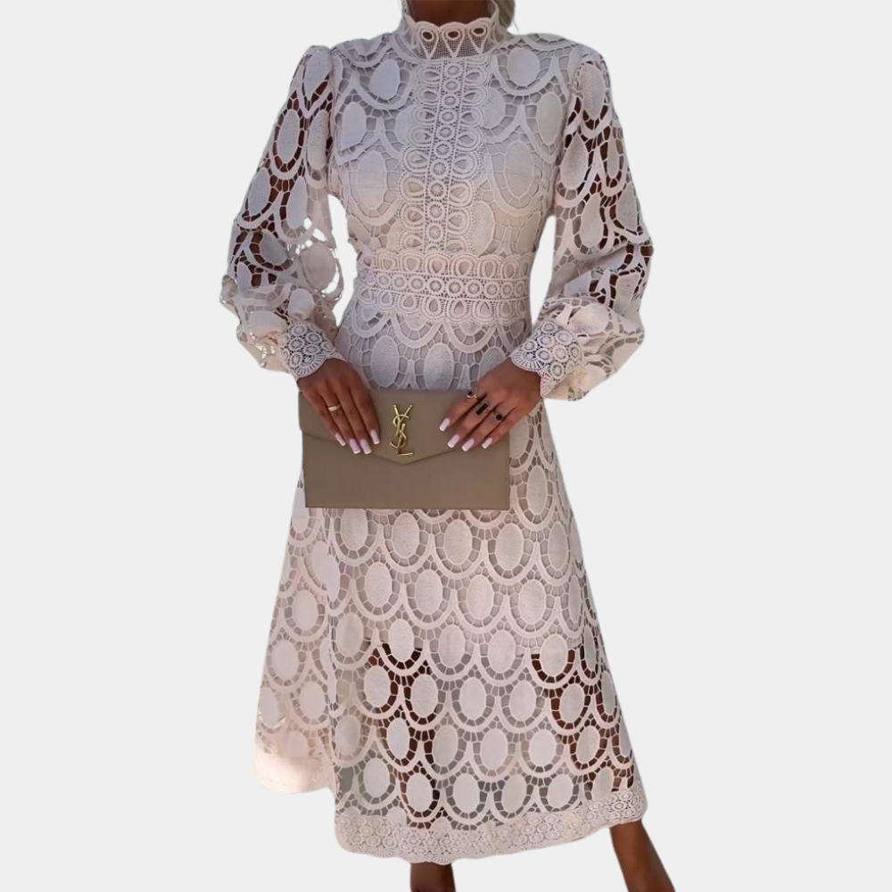 Abito Midi in Pizzo | Maniche a Sbuffo | Elegante e Sofisticato