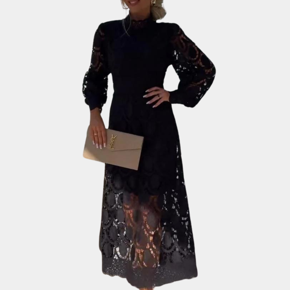 Abito Midi in Pizzo | Maniche a Sbuffo | Elegante e Sofisticato