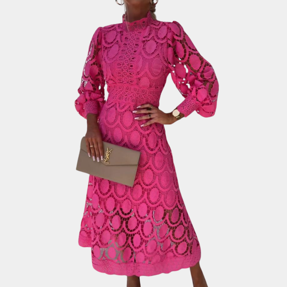 Abito Midi in Pizzo | Maniche a Sbuffo | Elegante e Sofisticato
