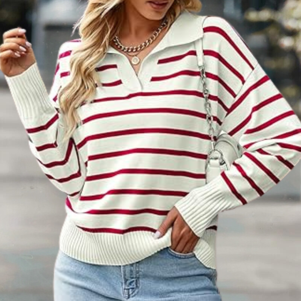 Maglione a Righe con Scollo a V | Stile Casual Chic | Morbido e Versatile