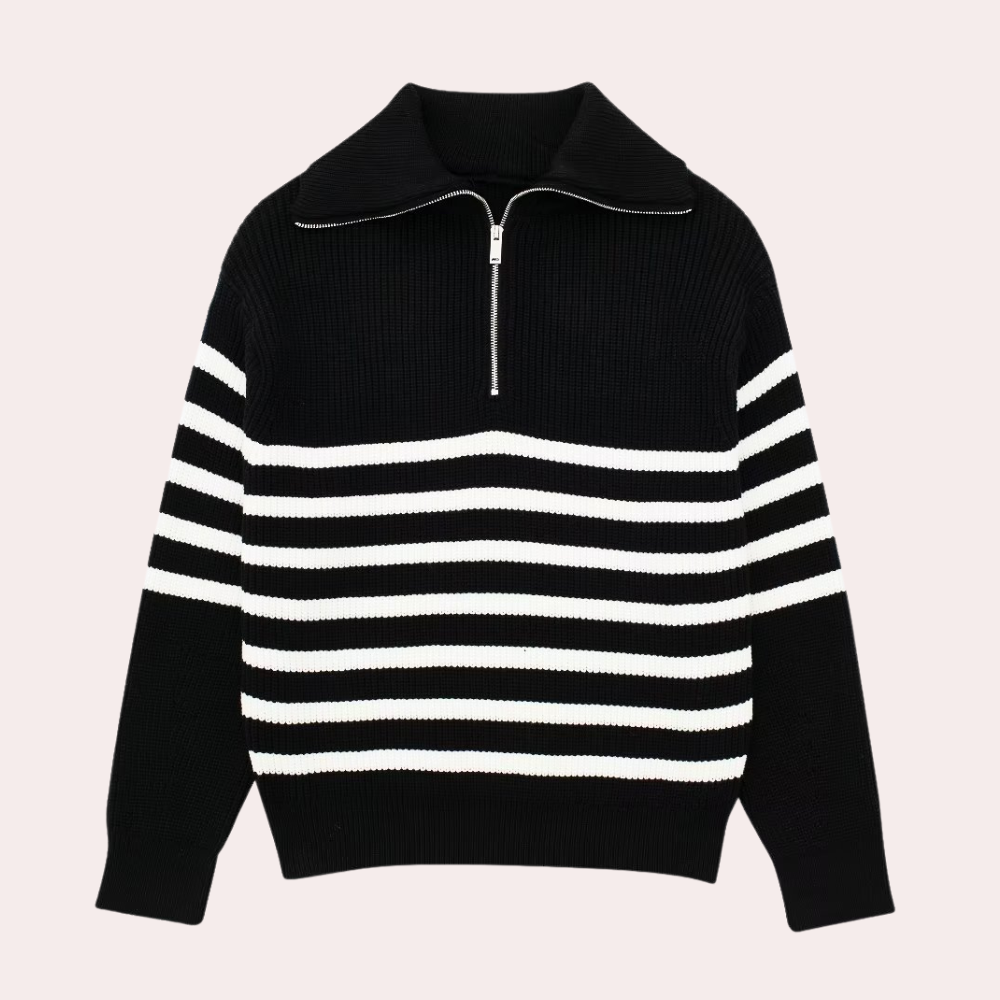 Maglione a Righe con Mezza Zip | Stile Casual Chic | Morbido e Caldo