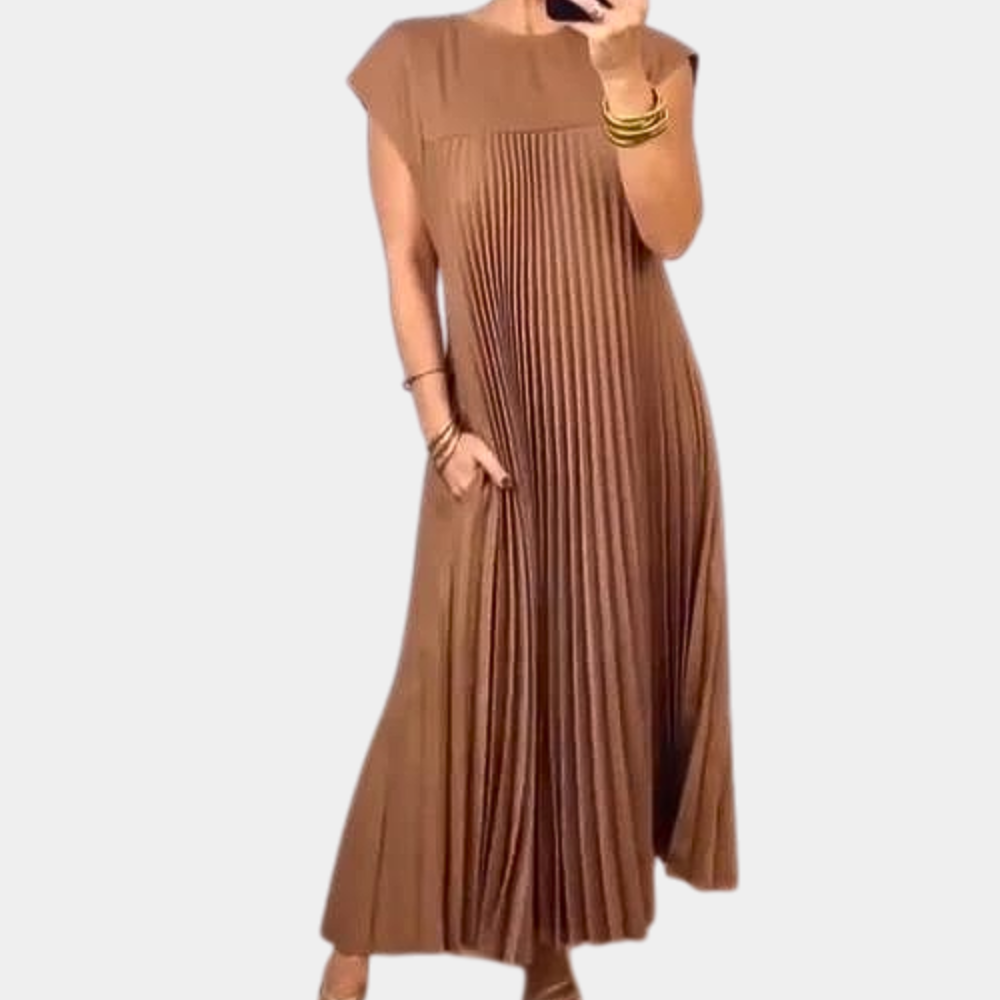 Abito Lungo Plissettato | Senza Maniche | Stile Elegante e Minimal
