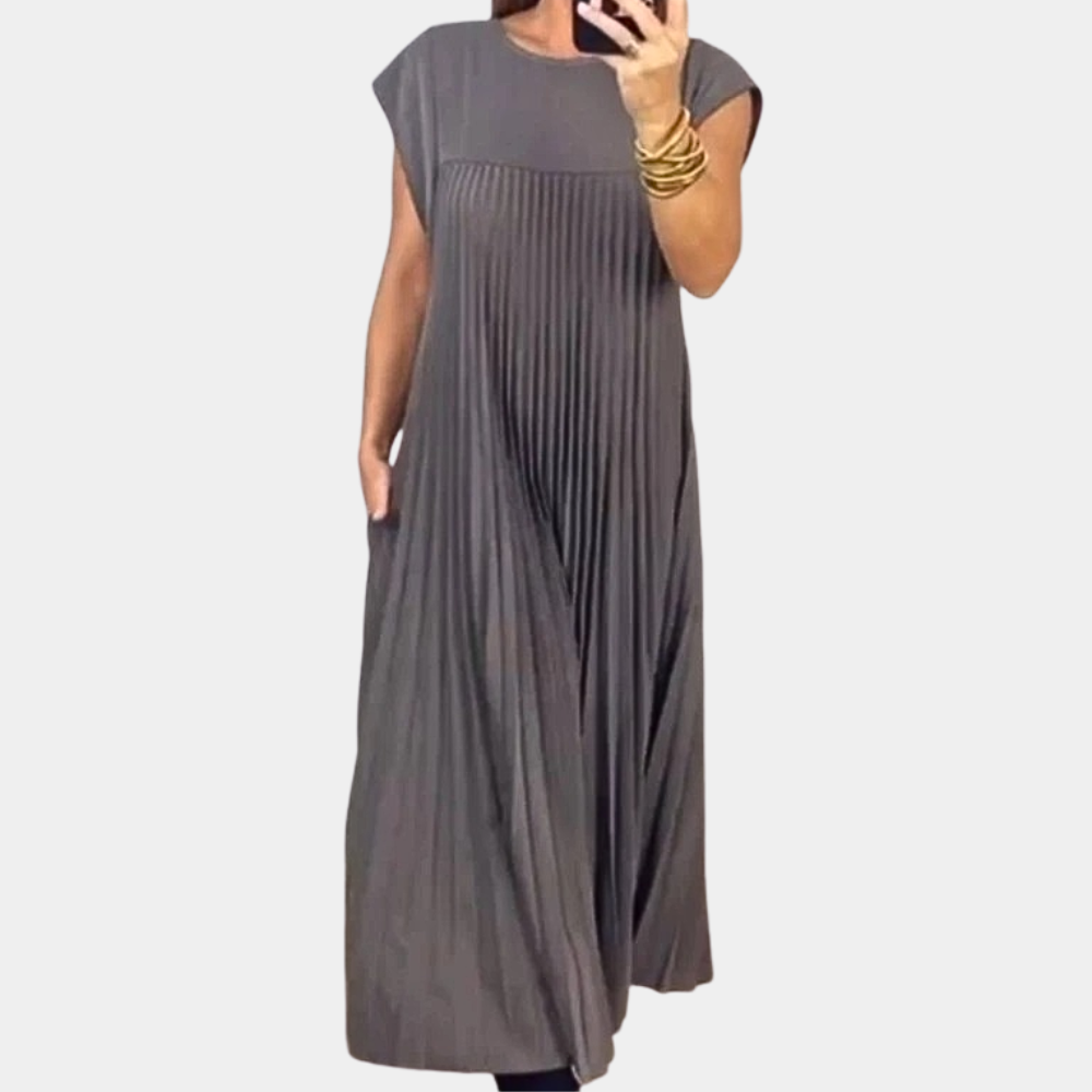 Abito Lungo Plissettato | Senza Maniche | Stile Elegante e Minimal