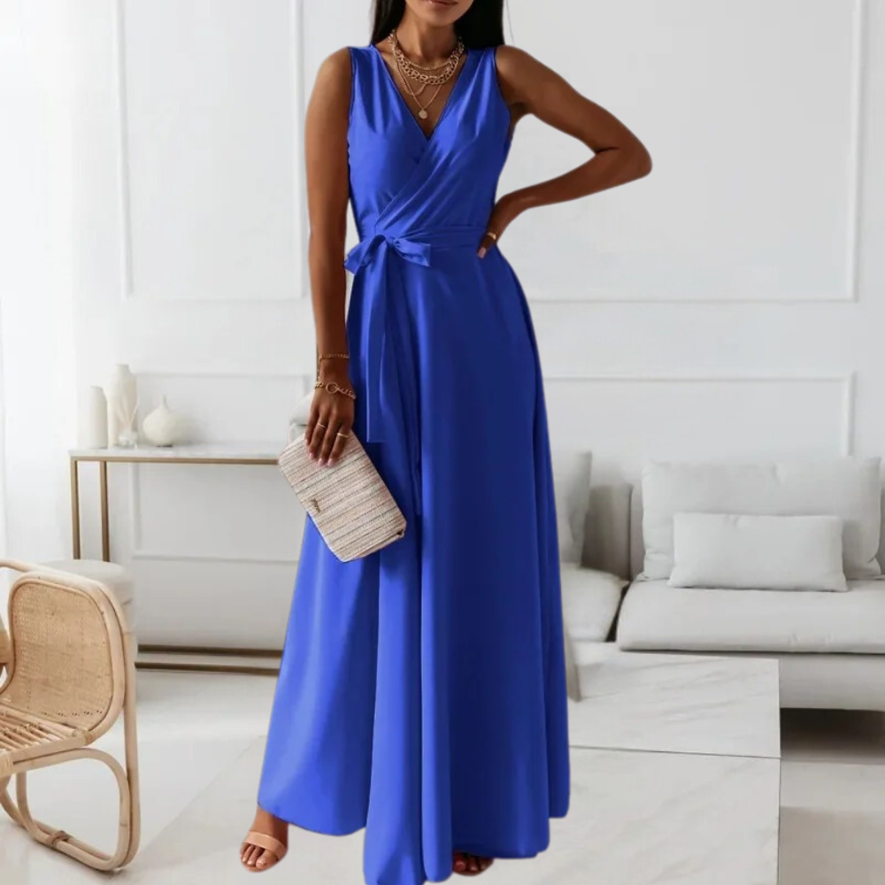 Abito Lungo Elegante | Scollo a V | Raffinato e Fluttuante