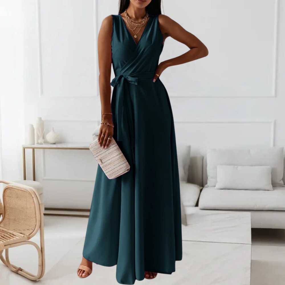 Abito Lungo Elegante | Scollo a V | Raffinato e Fluttuante