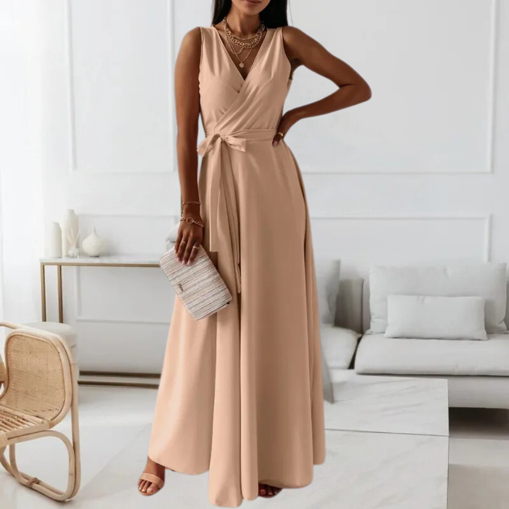 Abito Lungo Elegante | Scollo a V | Raffinato e Fluttuante