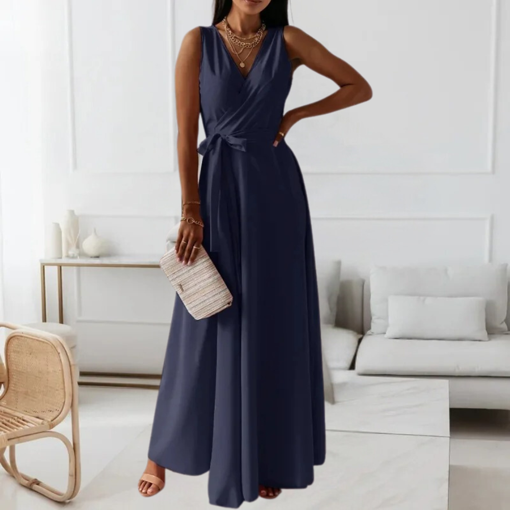 Abito Lungo Elegante | Scollo a V | Raffinato e Fluttuante