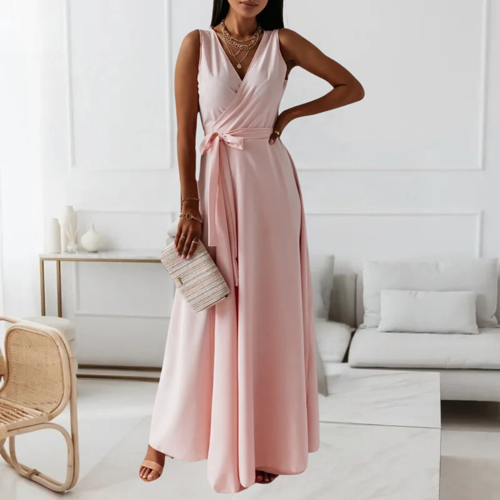 Abito Lungo Elegante | Scollo a V | Raffinato e Fluttuante