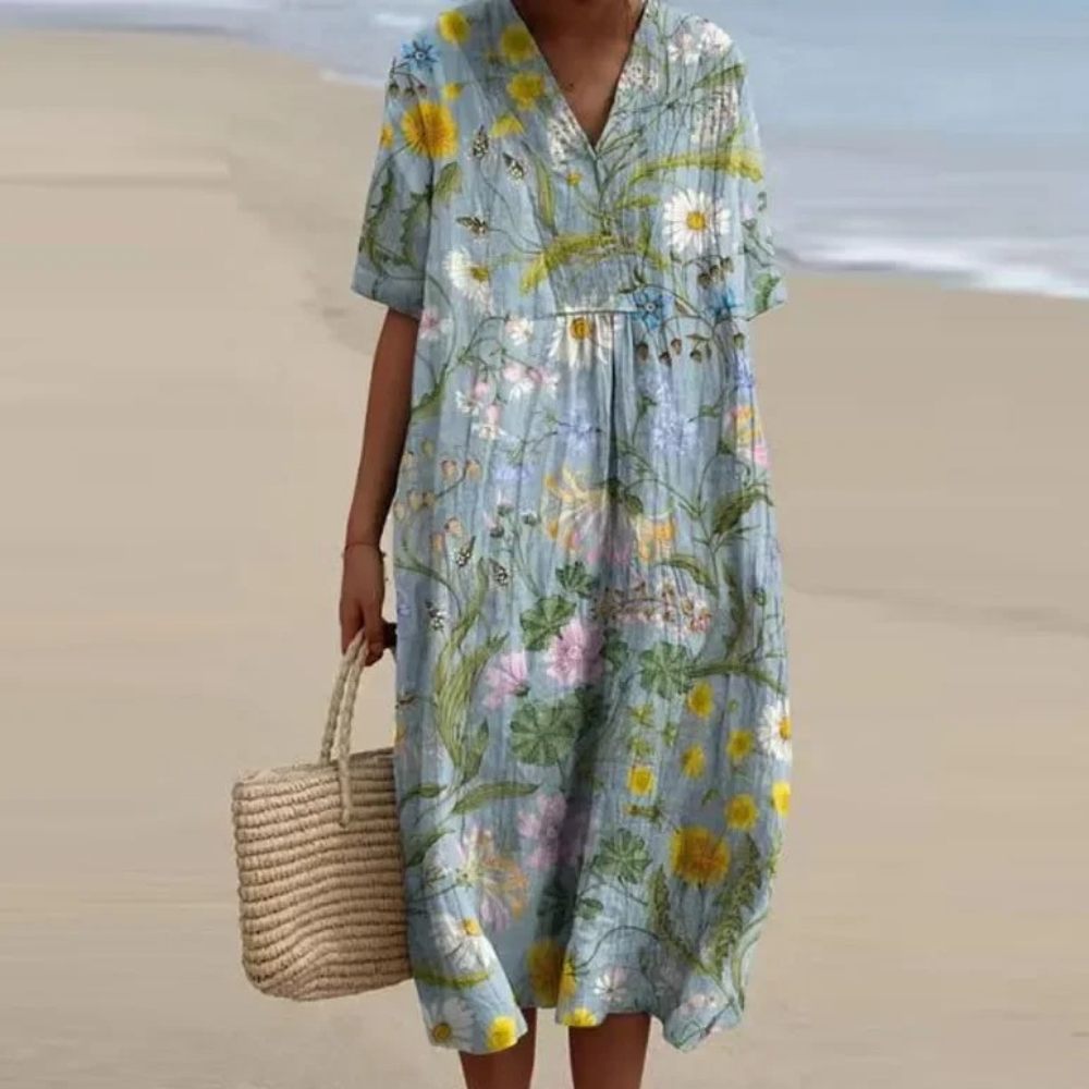 Abito Midi Floreale | Cotone & Lino | Fresco e Colorato