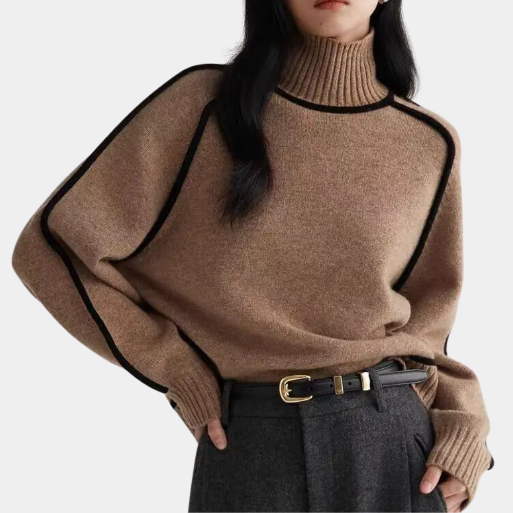 Maglione a Collo Alto | Dettagli a Contrasto | Stile Elegante e Caldo