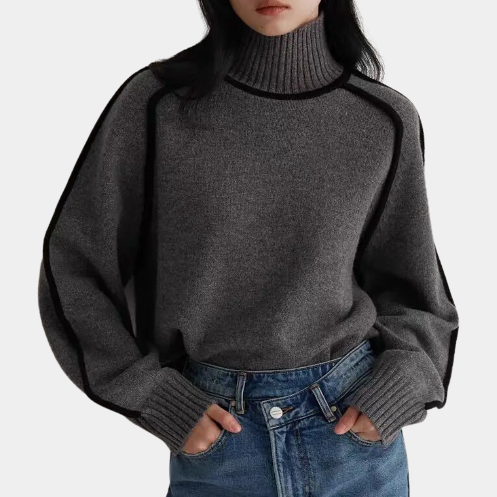 Maglione a Collo Alto | Dettagli a Contrasto | Stile Elegante e Caldo