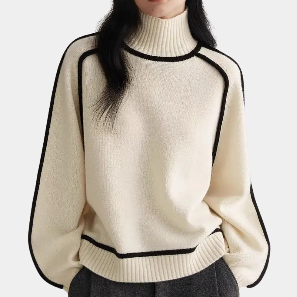 Maglione a Collo Alto | Dettagli a Contrasto | Stile Elegante e Caldo