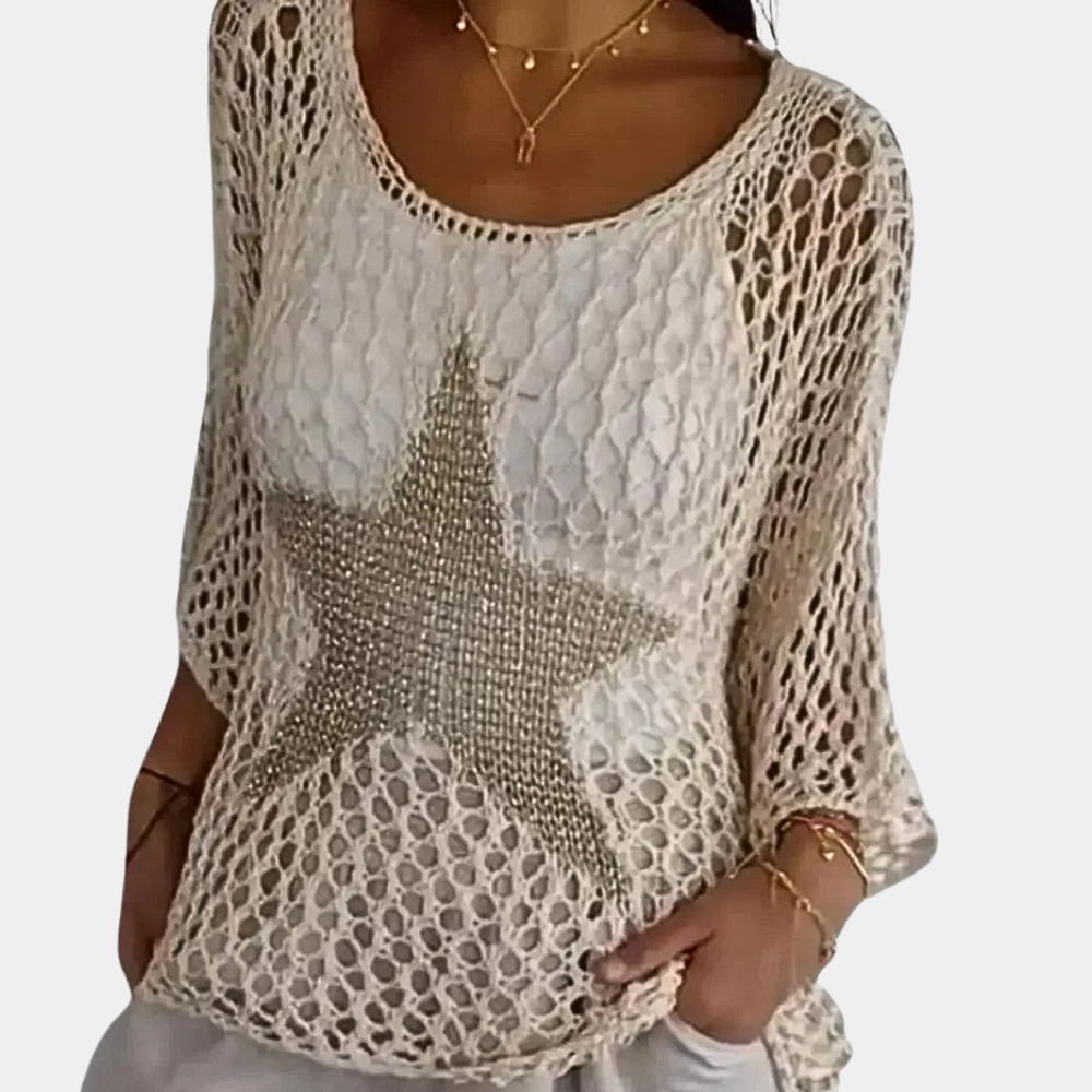 Maglione Traforato a Maniche 3/4 | Motivo Stella | Stile Boho Chic