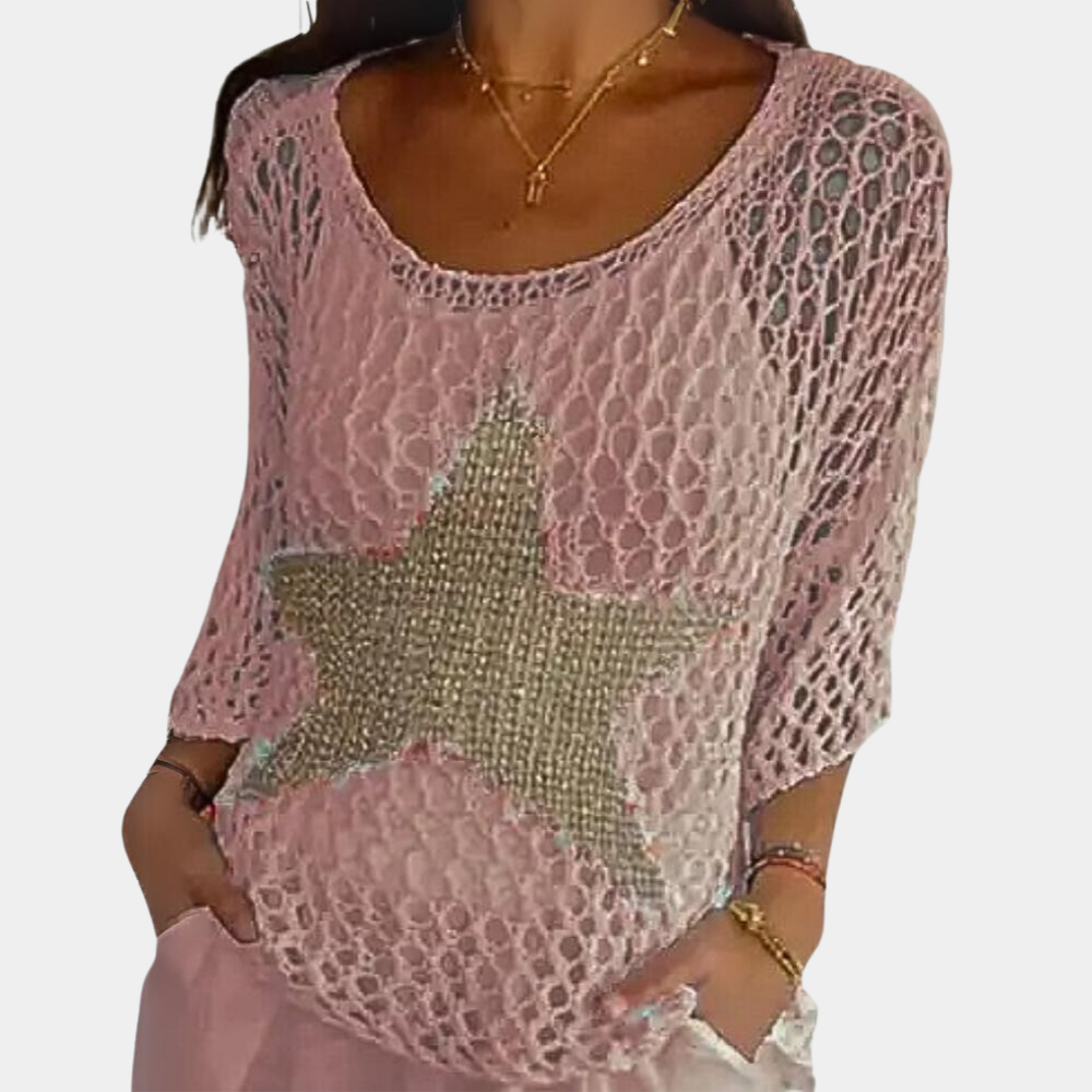 Maglione Traforato a Maniche 3/4 | Motivo Stella | Stile Boho Chic