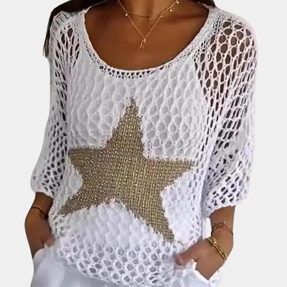 Maglione Traforato a Maniche 3/4 | Motivo Stella | Stile Boho Chic