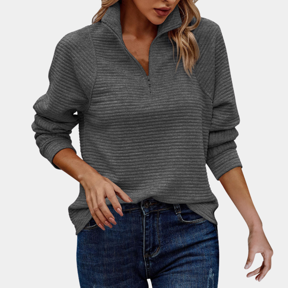 Maglione a Coste con Colletto | Maniche Lunghe | Stile Casual Chic
