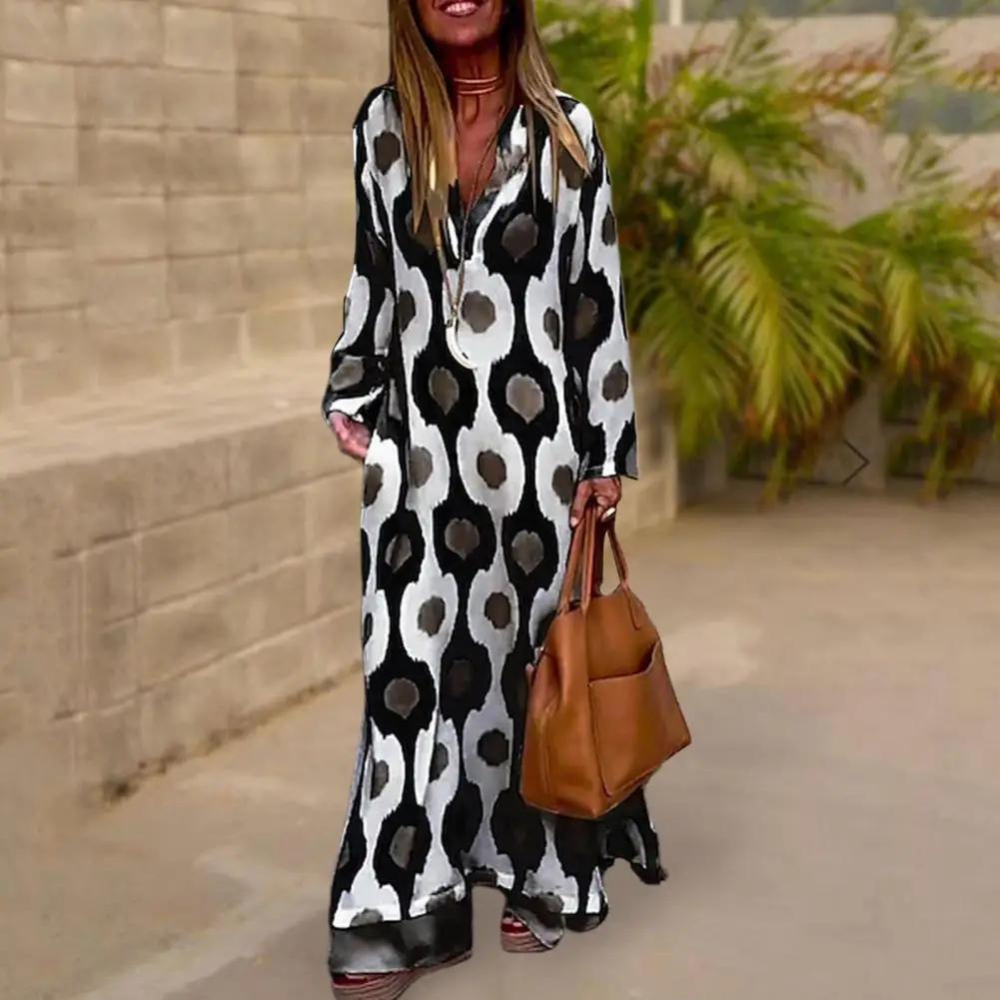 Abito Lungo Oversize | Stampa Geometrica | Leggero e Chic