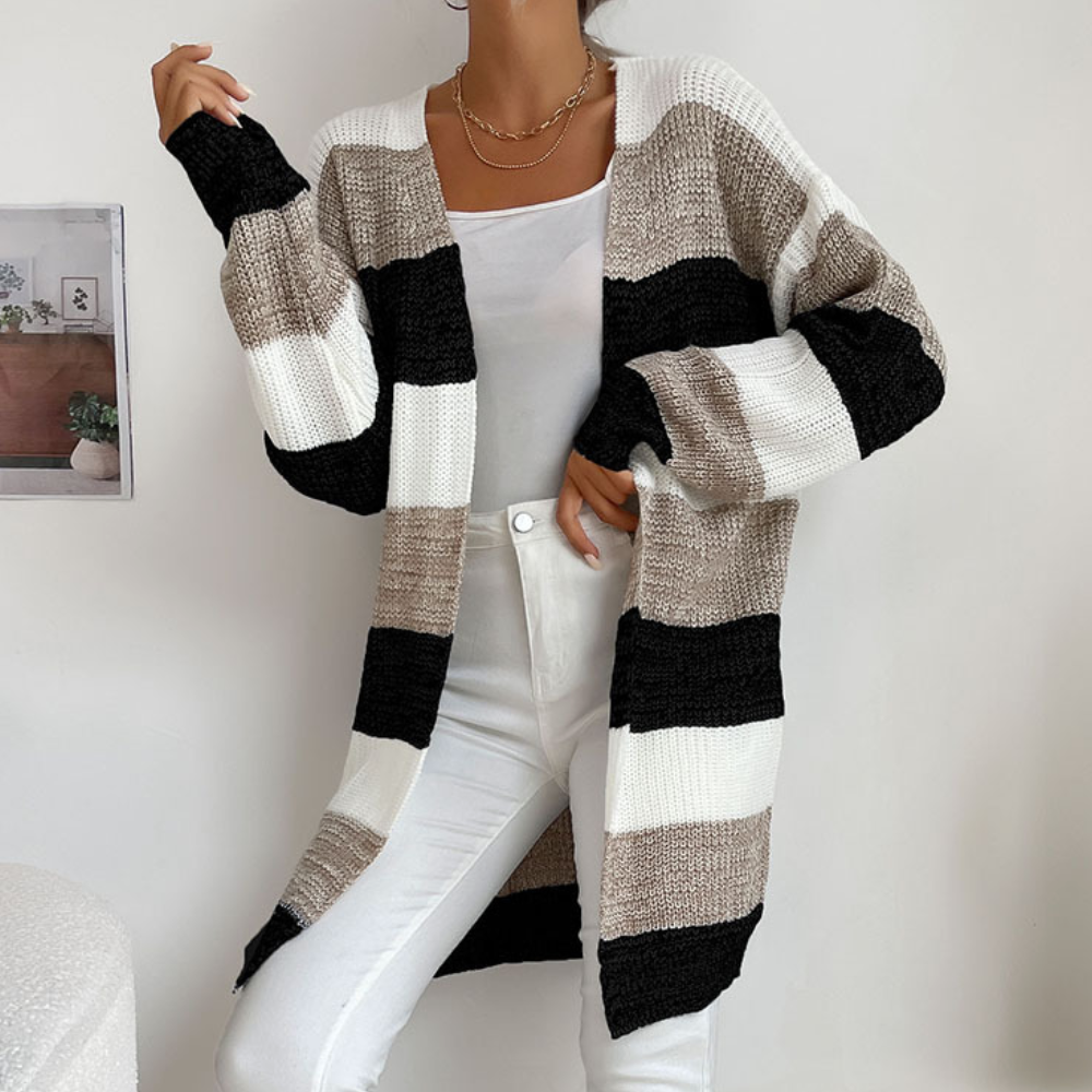 Cardigan Lungo a Righe | Misto Lana | Caldo e di Tendenza