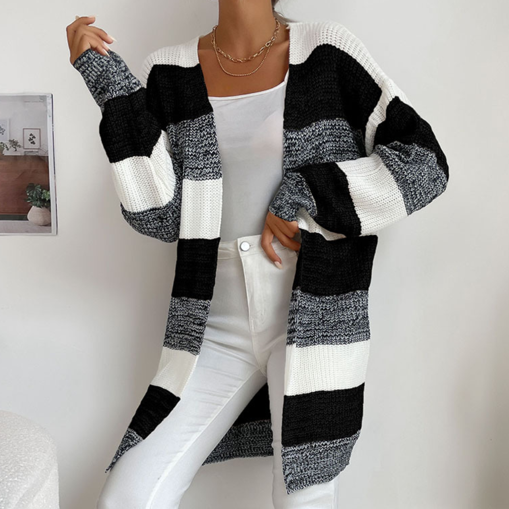 Cardigan Lungo a Righe | Misto Lana | Caldo e di Tendenza