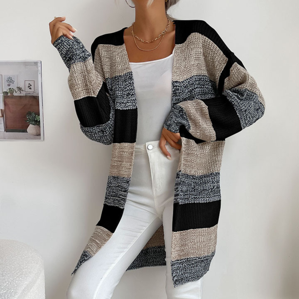 Cardigan Lungo a Righe | Misto Lana | Caldo e di Tendenza