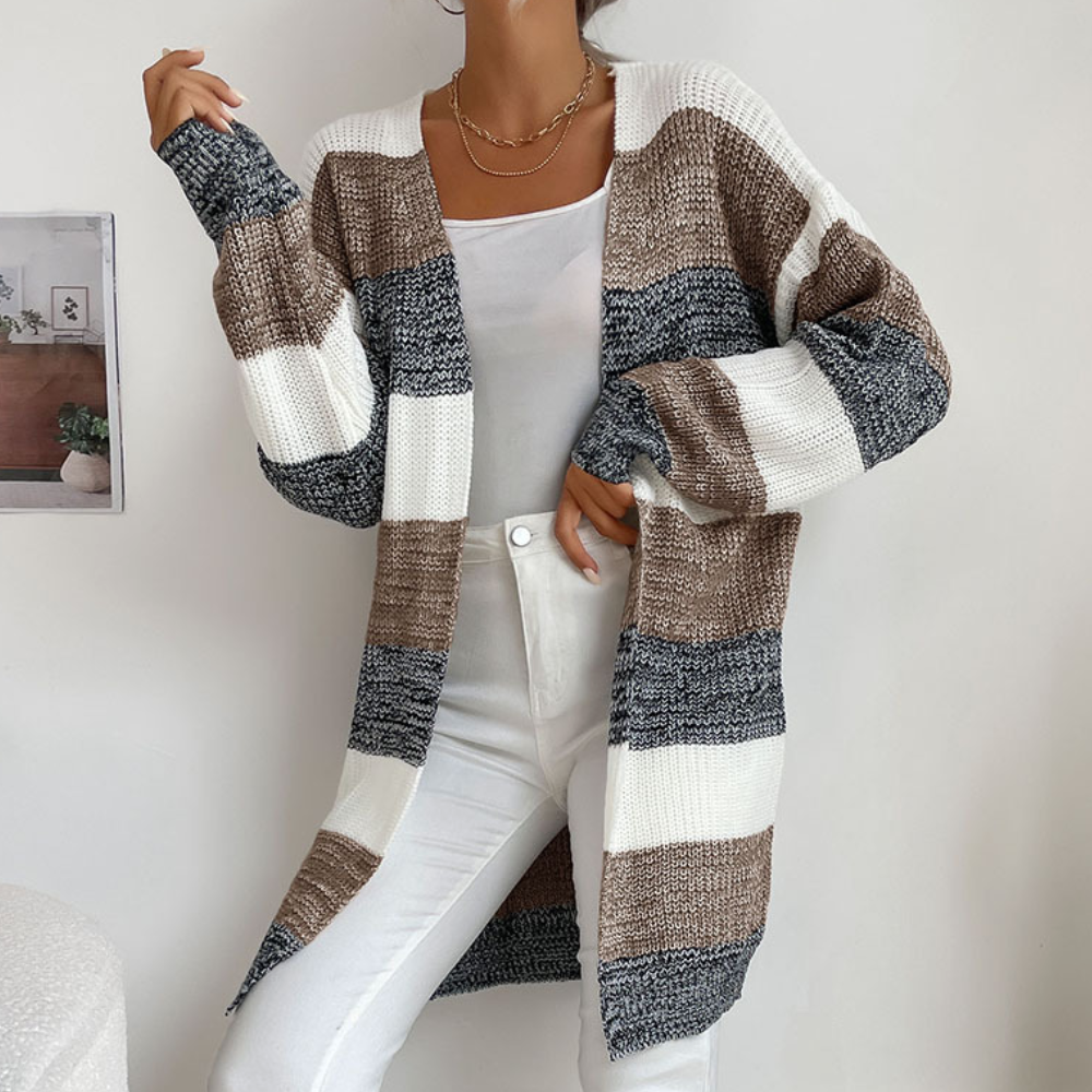 Cardigan Lungo a Righe | Misto Lana | Caldo e di Tendenza