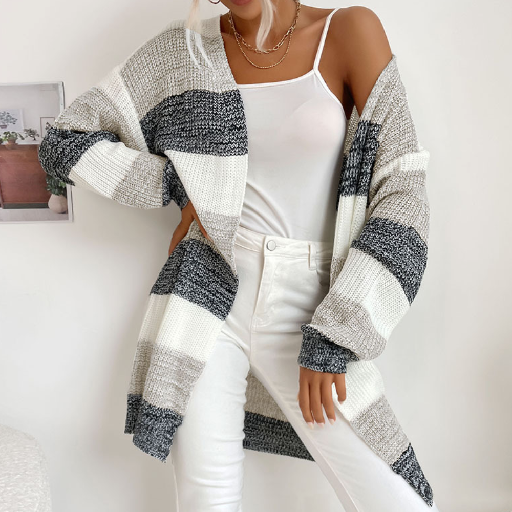Cardigan Lungo a Righe | Misto Lana | Caldo e di Tendenza