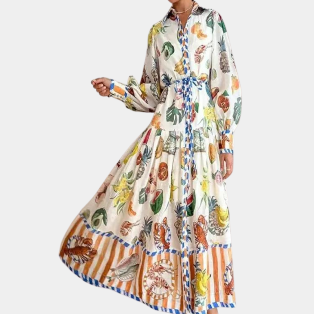Abito Midi con Stampa Artistica | Maniche a Sbuffo | Elegante e Sofisticato