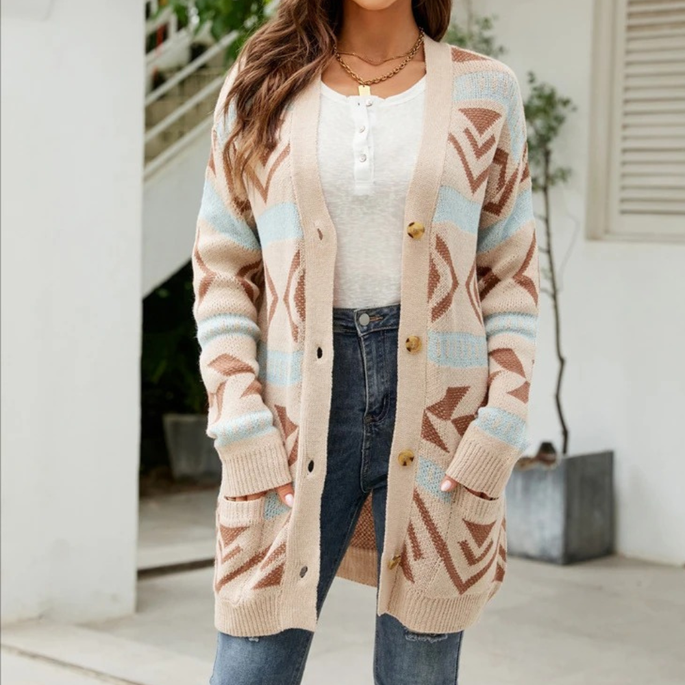 Cardigan Geometrico | Oversize e Caldo | Stile Boho Chic