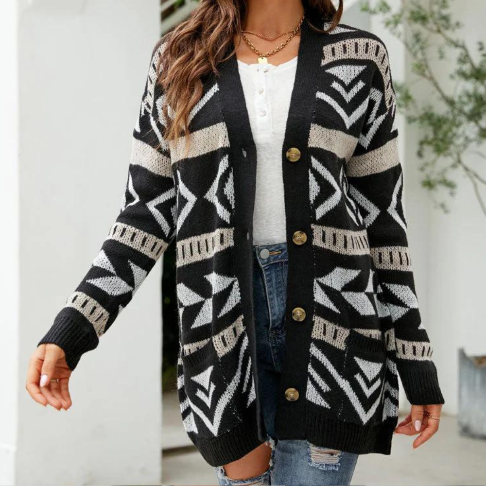 Cardigan Geometrico | Oversize e Caldo | Stile Boho Chic