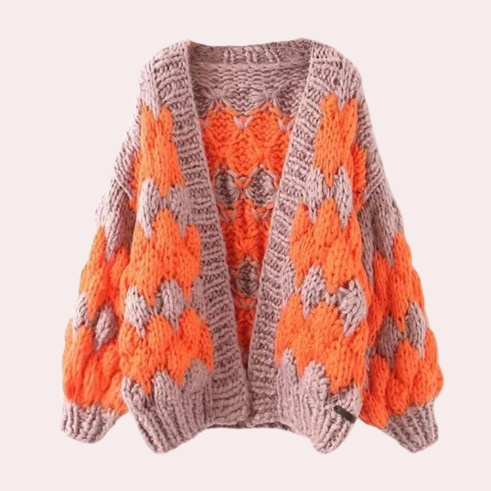 Cardigan Oversize a Maglia | Motivo Geometrico | Soffice e Colorato