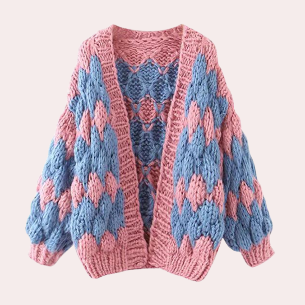 Cardigan Oversize a Maglia | Motivo Geometrico | Soffice e Colorato