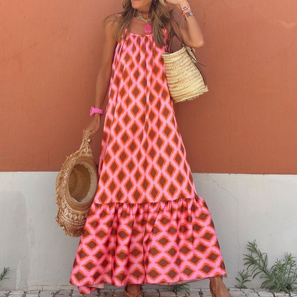 Maxi Abito Boho | Stampa Geometrica | Fresco e Leggero