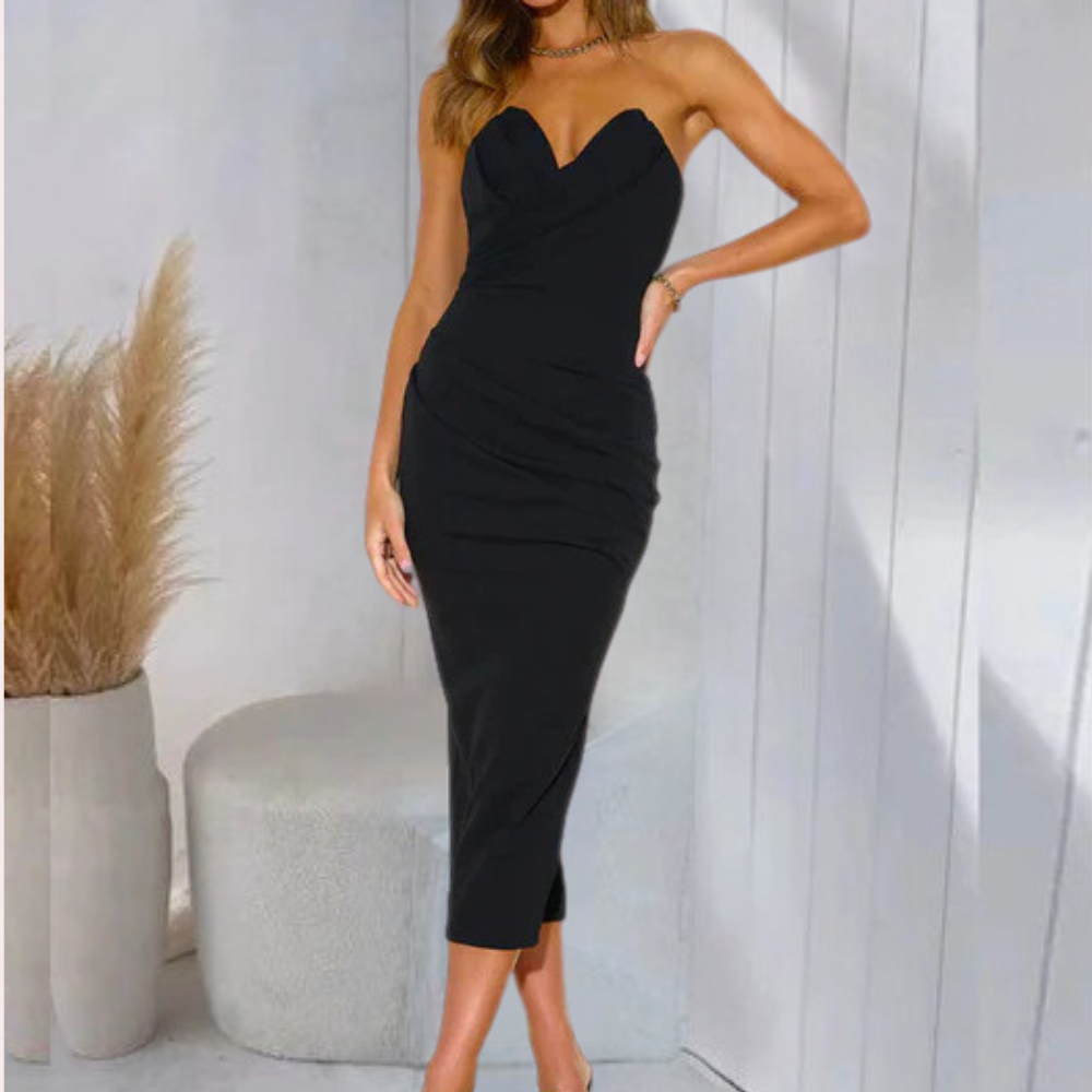 Abito Midi Drappeggiato | Scollo a Cuore | Elegante e Sensuale