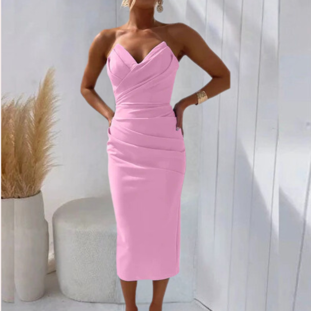 Abito Midi Drappeggiato | Scollo a Cuore | Elegante e Sensuale
