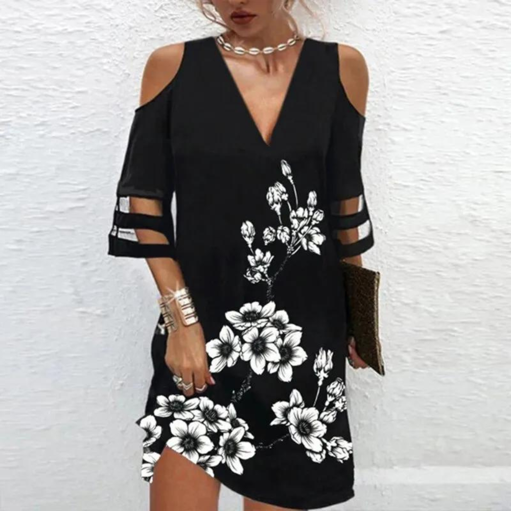 Mini Abito con Spalle Scoperte | Stampa Elegante | Casual e Chic