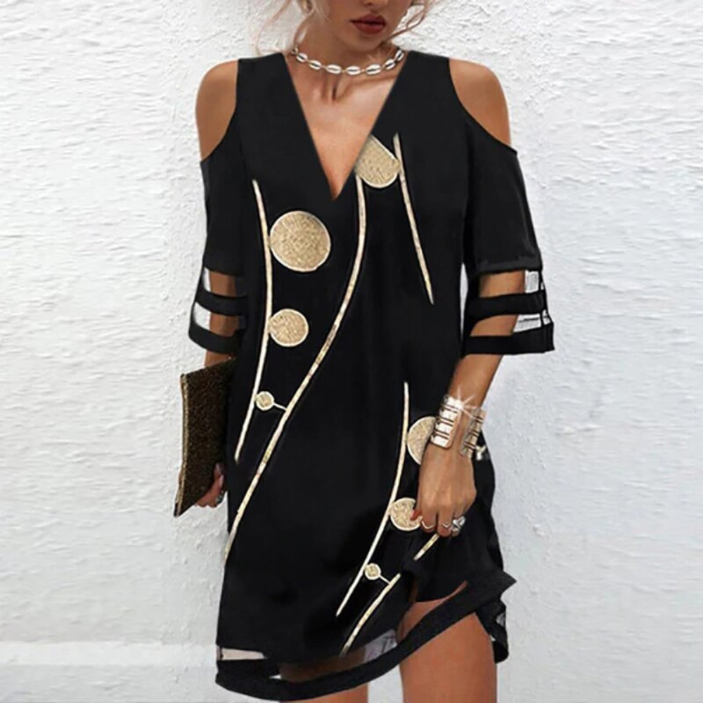 Mini Abito con Spalle Scoperte | Stampa Elegante | Casual e Chic