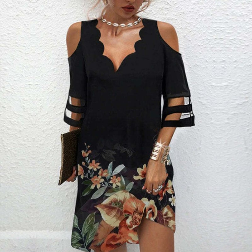 Mini Abito con Spalle Scoperte | Stampa Elegante | Casual e Chic