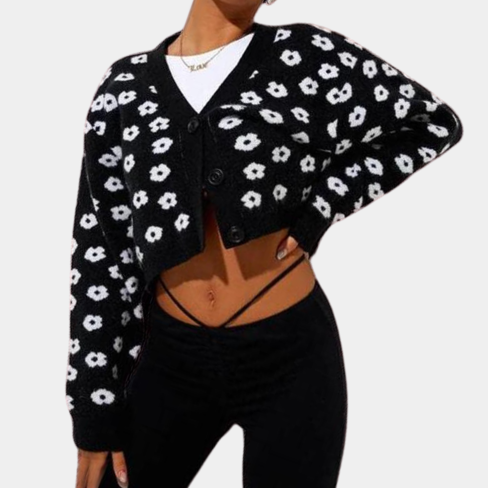Cardigan Corto a Maglia | Stile Floreale | Morbido e Confortevole