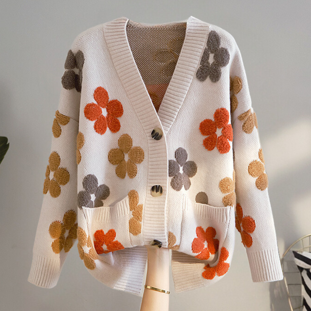 Cardigan Oversize a Maglia | Design Floreale | Caldo e Confortevole