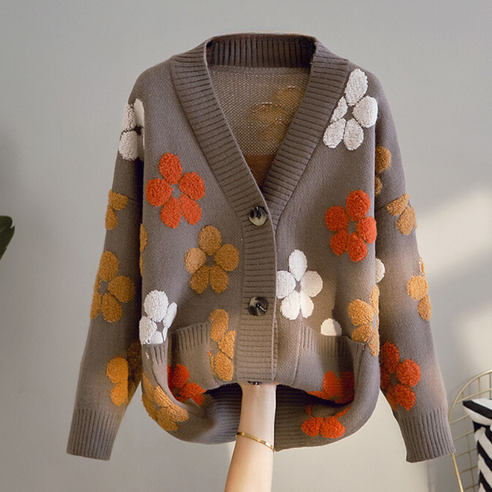 Cardigan Oversize a Maglia | Design Floreale | Caldo e Confortevole