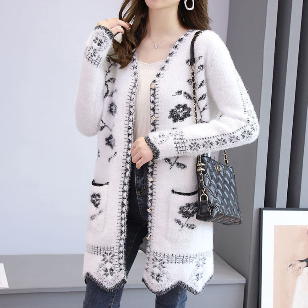 Cardigan Lavorato a Maglia | Maglia Morbida | Design Floreale Elegante