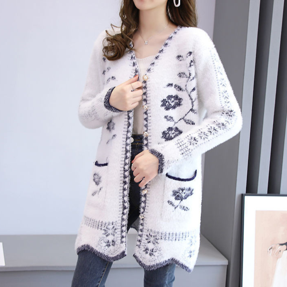 Cardigan Lavorato a Maglia | Maglia Morbida | Design Floreale Elegante