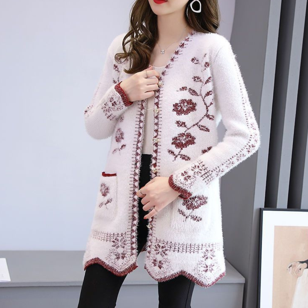 Cardigan Lavorato a Maglia | Maglia Morbida | Design Floreale Elegante