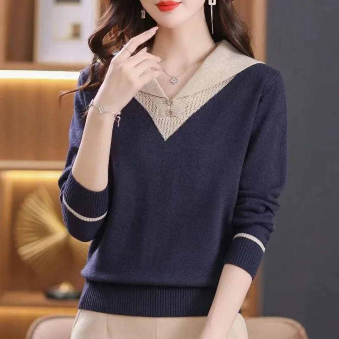 Maglione con Colletto a Contrasto | Maglia | Elegante e Morbido