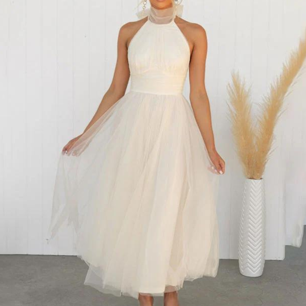 Abito Midi in Tulle | Collo Alto | Elegante e Raffinato