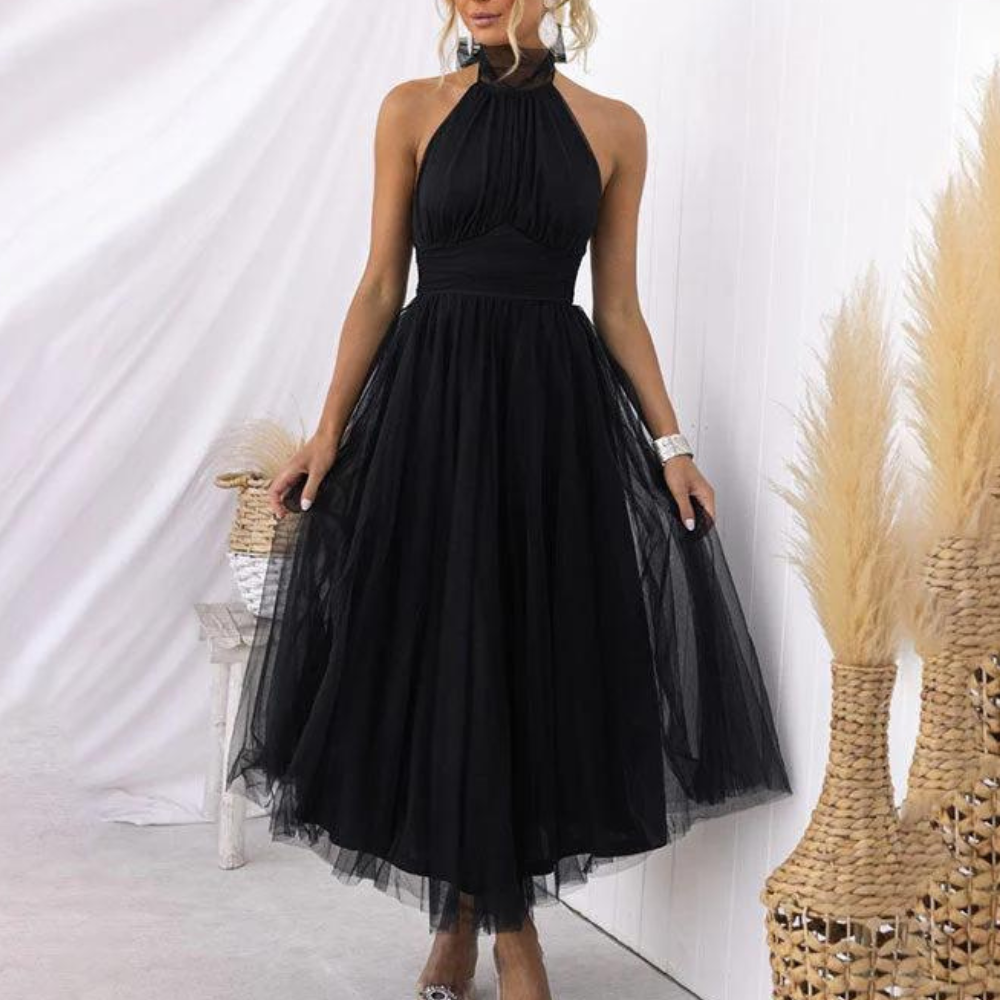 Abito Midi in Tulle | Collo Alto | Elegante e Raffinato