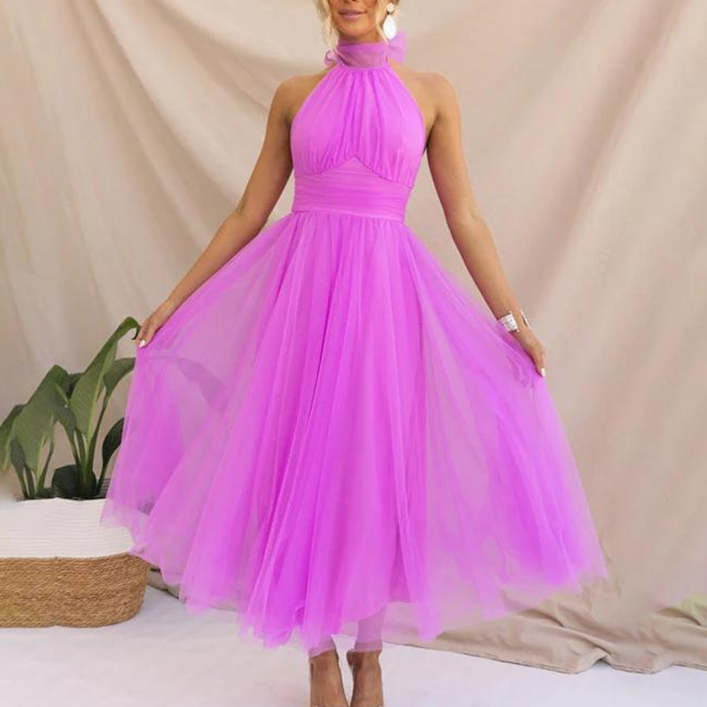 Abito Midi in Tulle | Collo Alto | Elegante e Raffinato